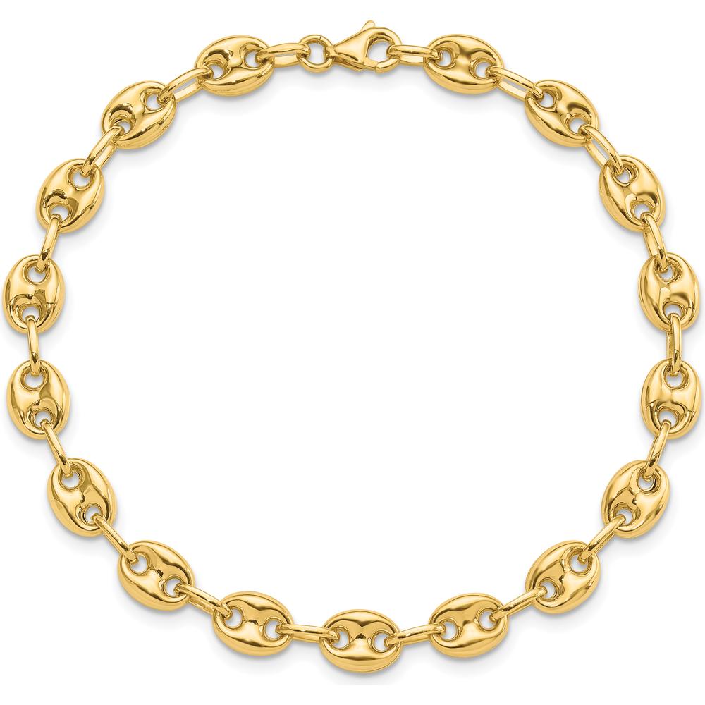 14K Yellow Gold Polished 6.3mm Puffed Anchor/Mariner Link Bracelet - 7.75" Length by Oro Pregiato