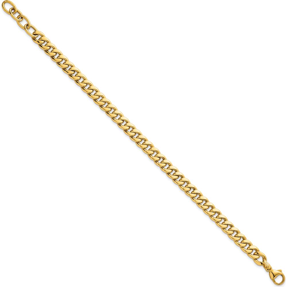 14K Yellow Gold Polished 6.5mm Flat Curb Chain Bracelet - 7.5" Length with 1" Extender by 0