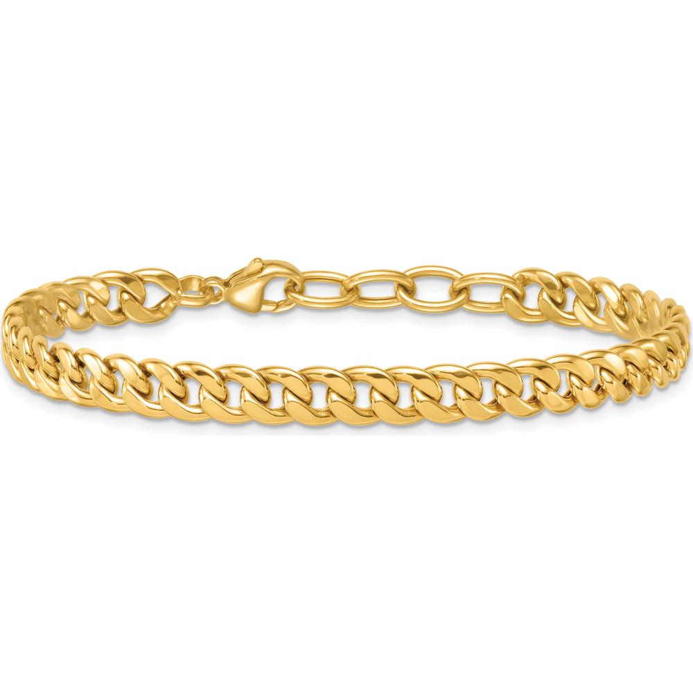 14K Yellow Gold Polished 6.5mm Flat Curb Chain Bracelet - 7.5" Length with 1" Extender by 0