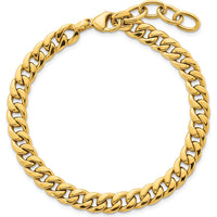 14K Yellow Gold Polished 6.5mm Flat Curb Chain Bracelet - 7.5" Length with 1" Extender by 0