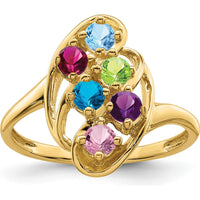 14K Yellow Gold Polished 6-Stone Mother's Ring Mounting - Customizable with Colorful Gemstones by Oro Pregiato
