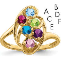 14K Yellow Gold Polished 6-Stone Mother's Ring Mounting - Customizable with Colorful Gemstones by Oro Pregiato
