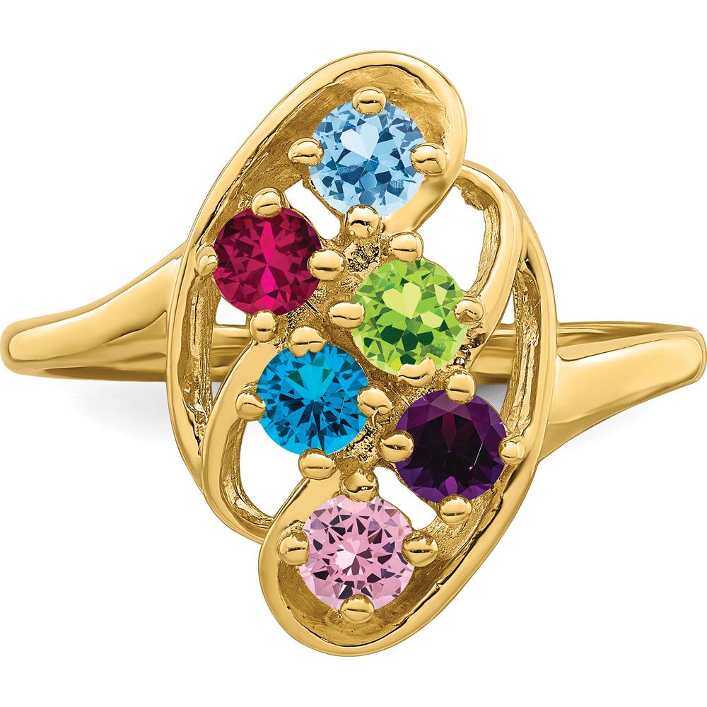 14K Yellow Gold Polished 6-Stone Mother's Ring Mounting - Customizable with Colorful Gemstones by Oro Pregiato