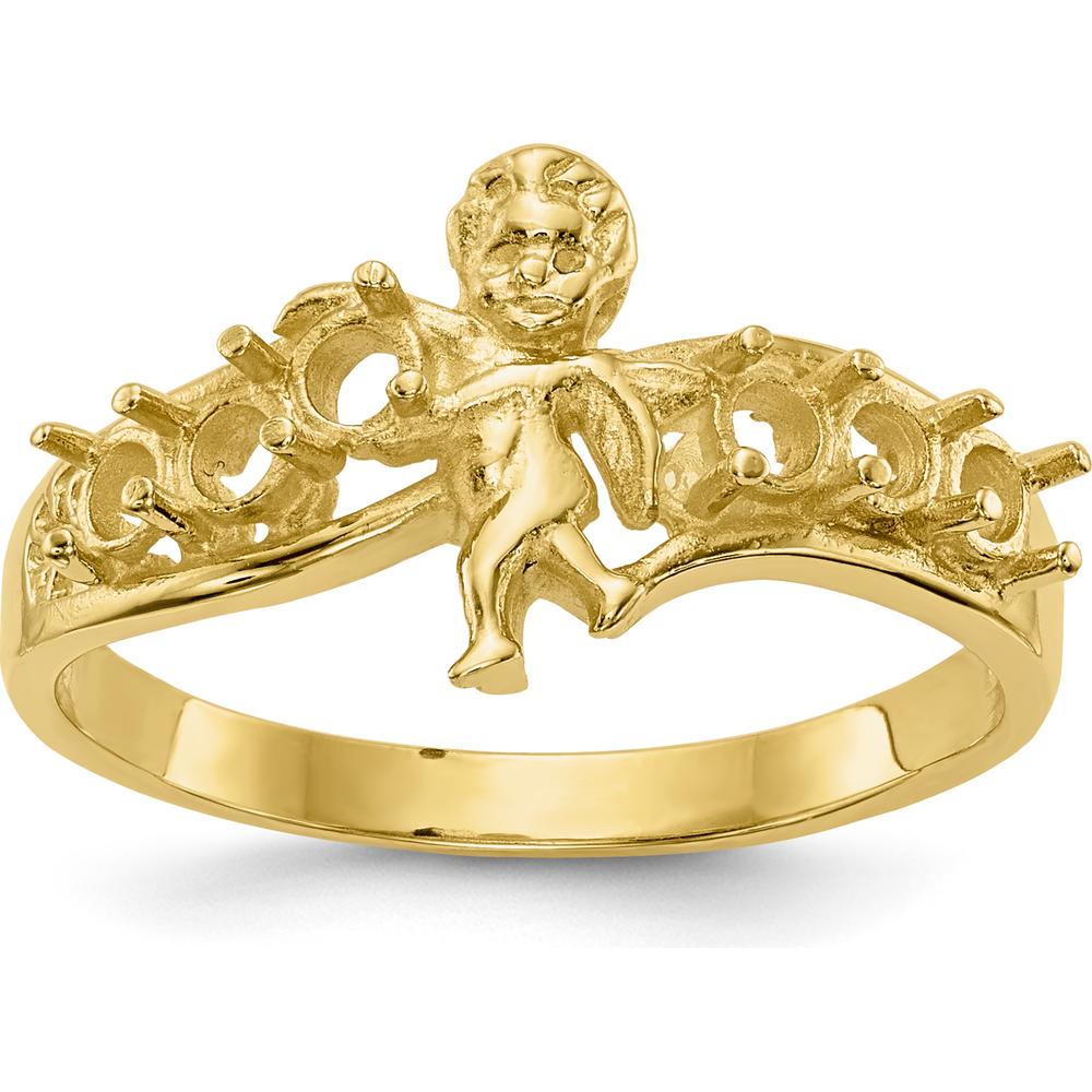 14K Yellow Gold Polished 6-Stone Mother's Ring with Angel Design - Mounting Only by Oro Pregiato