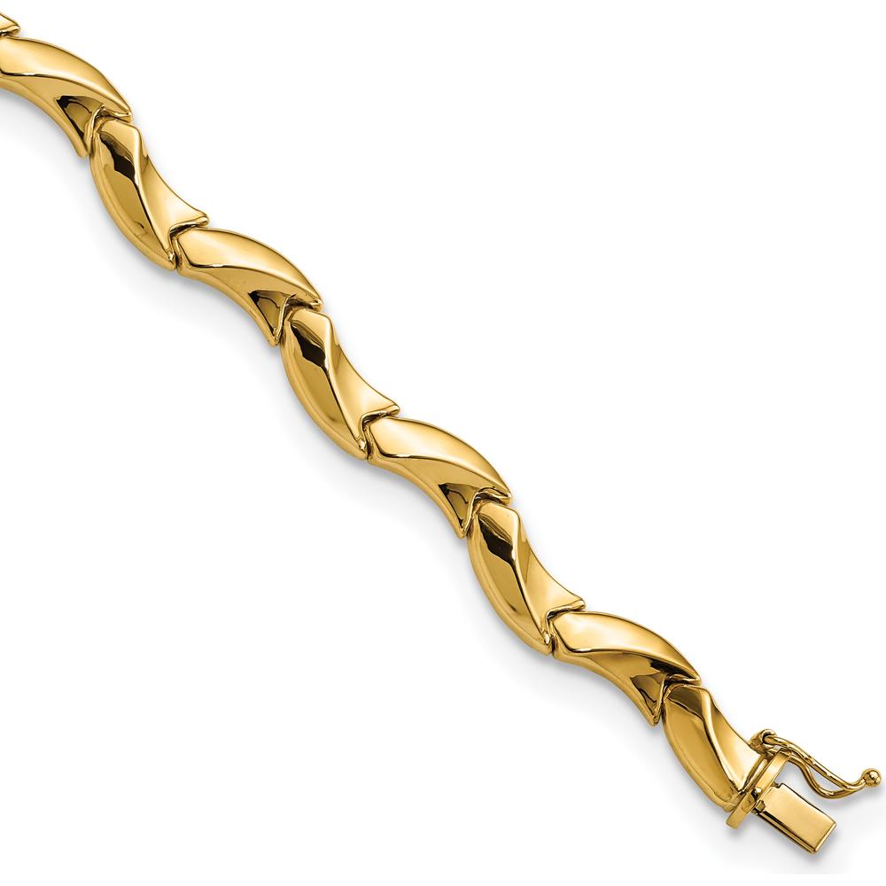 14K Yellow Gold Polished 7.25mm Fancy Wavy Link Bracelet - 7.5" Length by Oro Pregiato