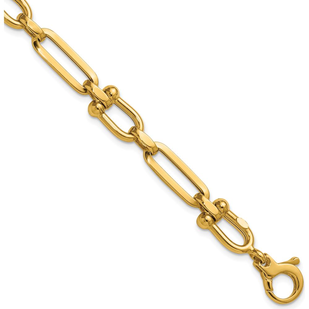 14K Yellow Gold Polished 7.3mm Fancy Cable Link Bracelet - 7.75" Length by 0