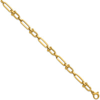 14K Yellow Gold Polished 7.3mm Fancy Cable Link Bracelet - 7.75" Length by 0