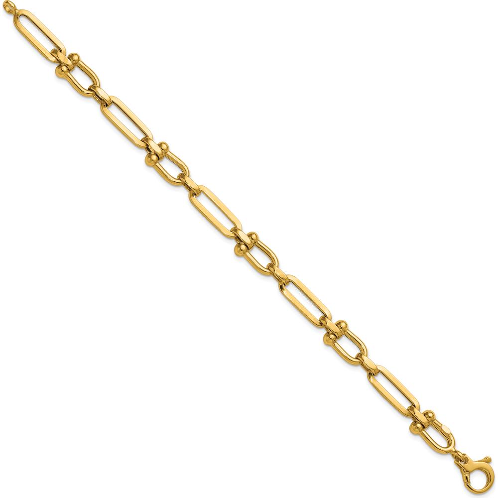 14K Yellow Gold Polished 7.3mm Fancy Cable Link Bracelet - 7.75" Length by 0