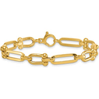 14K Yellow Gold Polished 7.3mm Fancy Cable Link Bracelet - 7.75" Length by 0