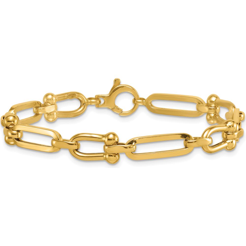 14K Yellow Gold Polished 7.3mm Fancy Cable Link Bracelet - 7.75" Length by 0