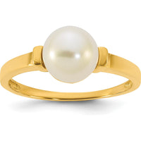 14K Yellow Gold Polished 7-8mm Button Freshwater Cultured Pearl Ring by Monteluci Fine Jewelry
