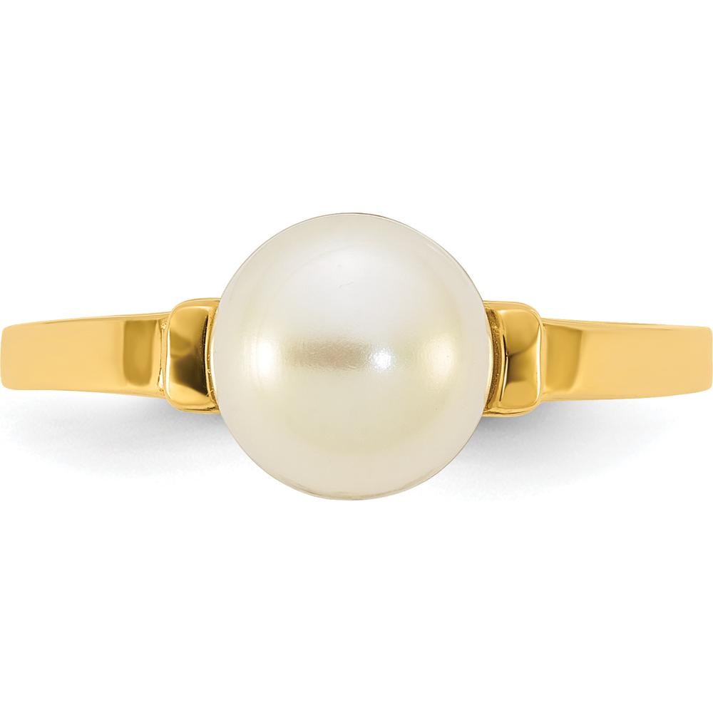 14K Yellow Gold Polished 7-8mm Button Freshwater Cultured Pearl Ring by Monteluci Fine Jewelry
