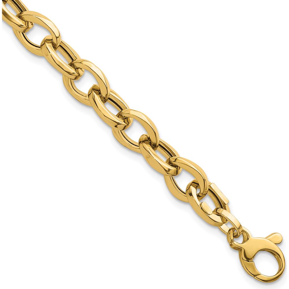 14K Yellow Gold Polished 7.8mm Fancy Oval Cable Link Bracelet - 7.5" Length by 0