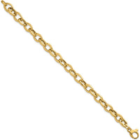 14K Yellow Gold Polished 7.8mm Fancy Oval Cable Link Bracelet - 7.5" Length by 0