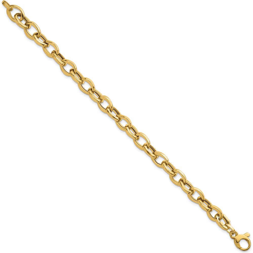 14K Yellow Gold Polished 7.8mm Fancy Oval Cable Link Bracelet - 7.5" Length by 0