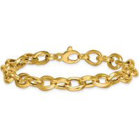 14K Yellow Gold Polished 7.8mm Fancy Oval Cable Link Bracelet - 7.5" Length by 0