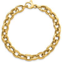 14K Yellow Gold Polished 7.8mm Fancy Oval Cable Link Bracelet - 7.5" Length by 0