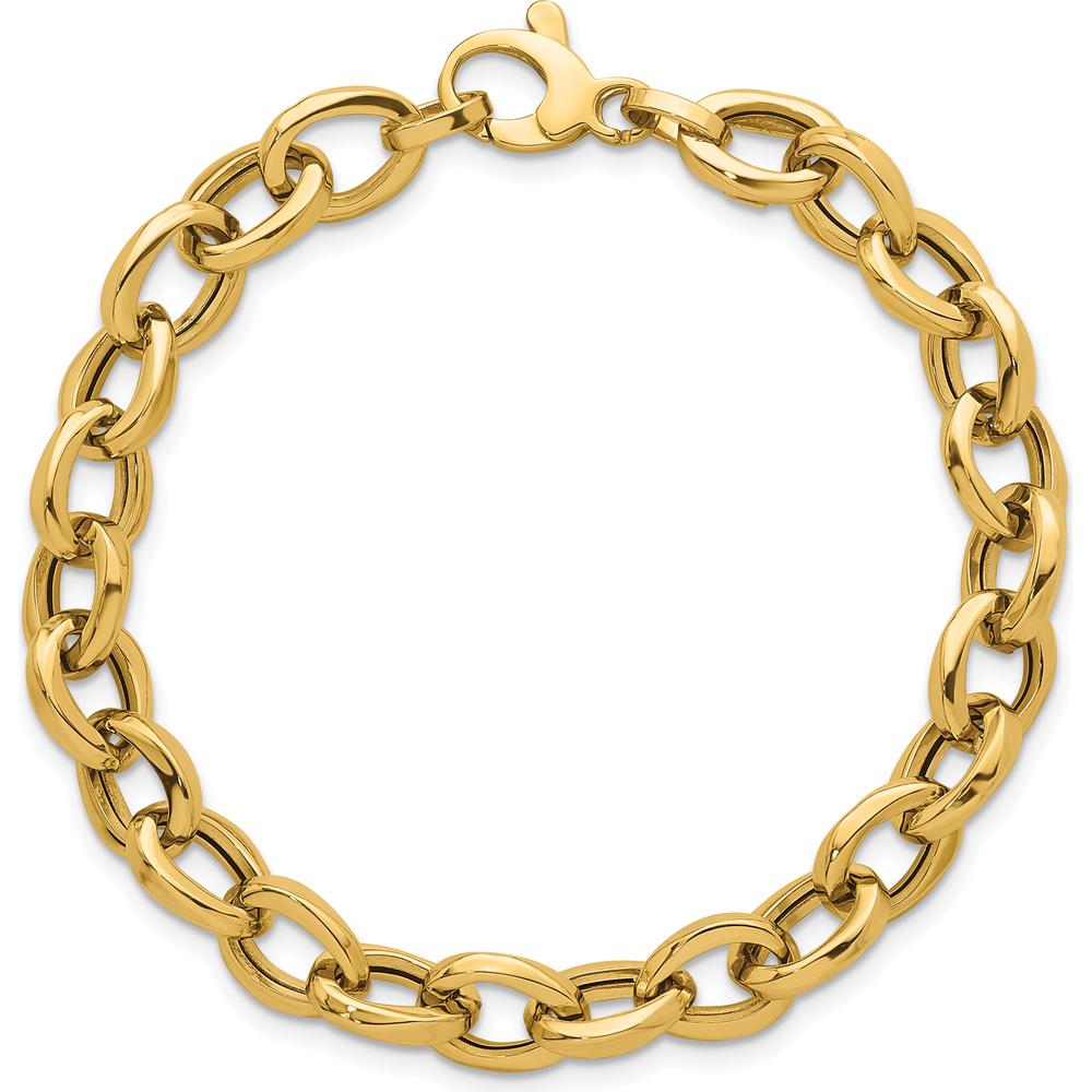 14K Yellow Gold Polished 7.8mm Fancy Oval Cable Link Bracelet - 7.5" Length by 0