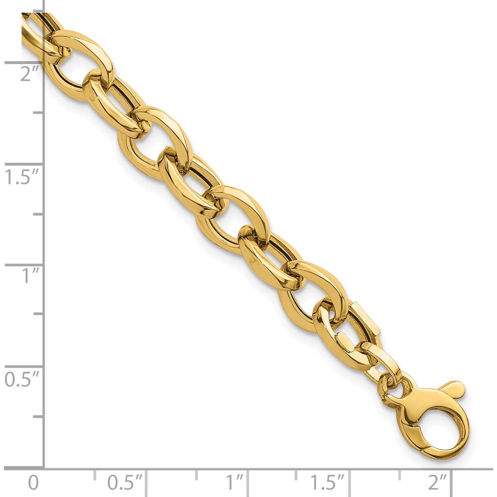 14K Yellow Gold Polished 7.8mm Fancy Oval Cable Link Bracelet - 7.5" Length by 0