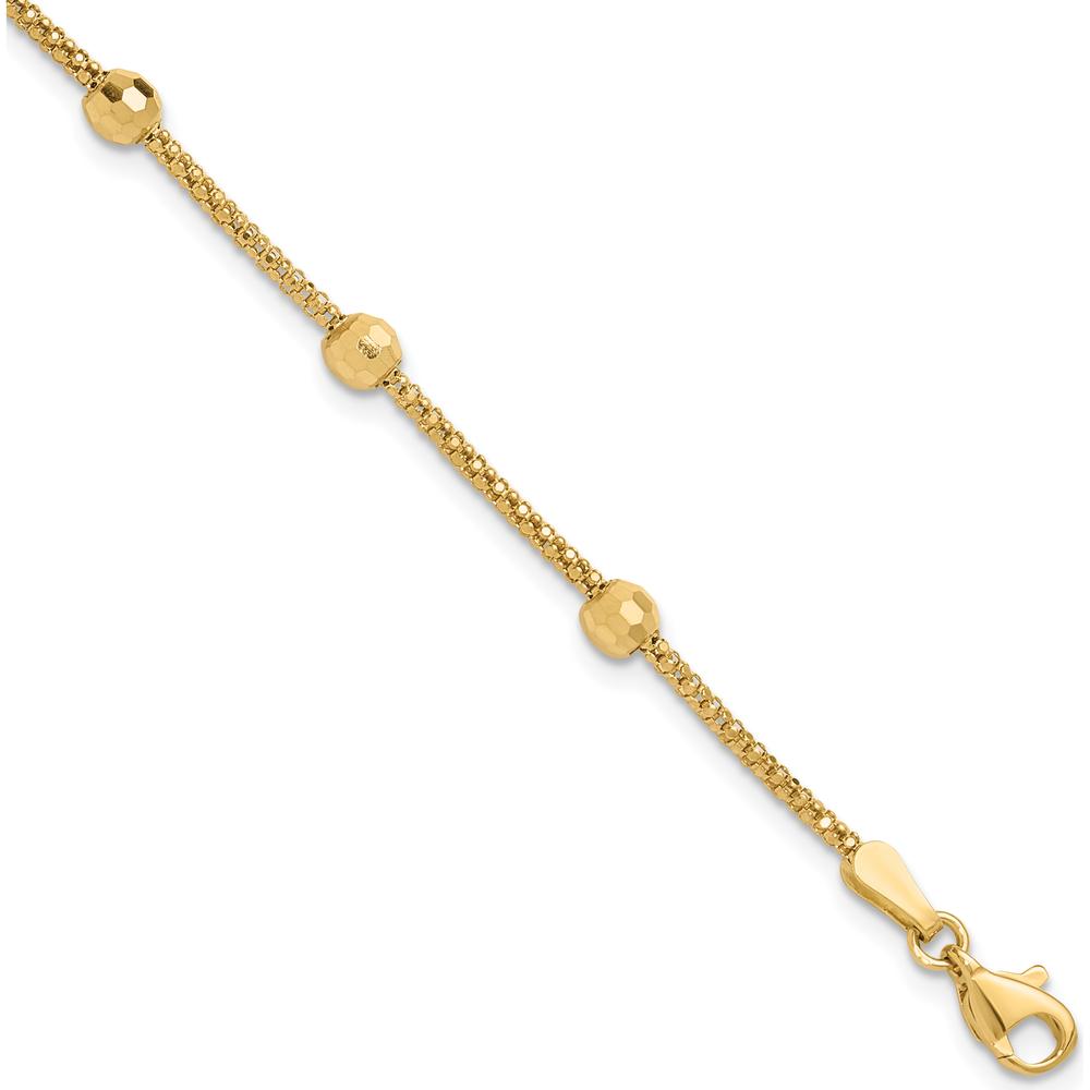 14K Yellow Gold Polished 7-Station Mirror Beads and Chain Bracelet - 7" Length by Oro Pregiato