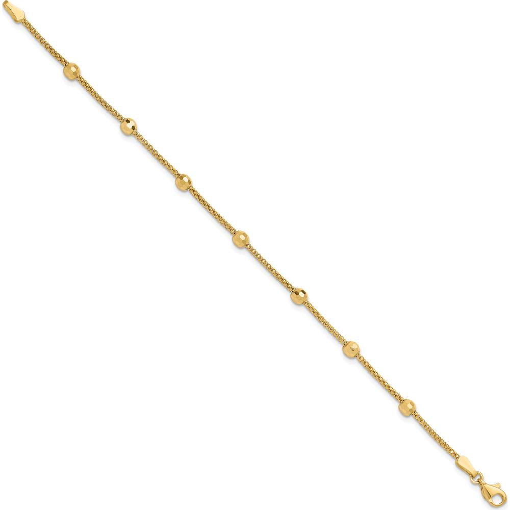 14K Yellow Gold Polished 7-Station Mirror Beads and Chain Bracelet - 7" Length by Oro Pregiato