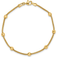 14K Yellow Gold Polished 7-Station Mirror Beads and Chain Bracelet - 7" Length by Oro Pregiato