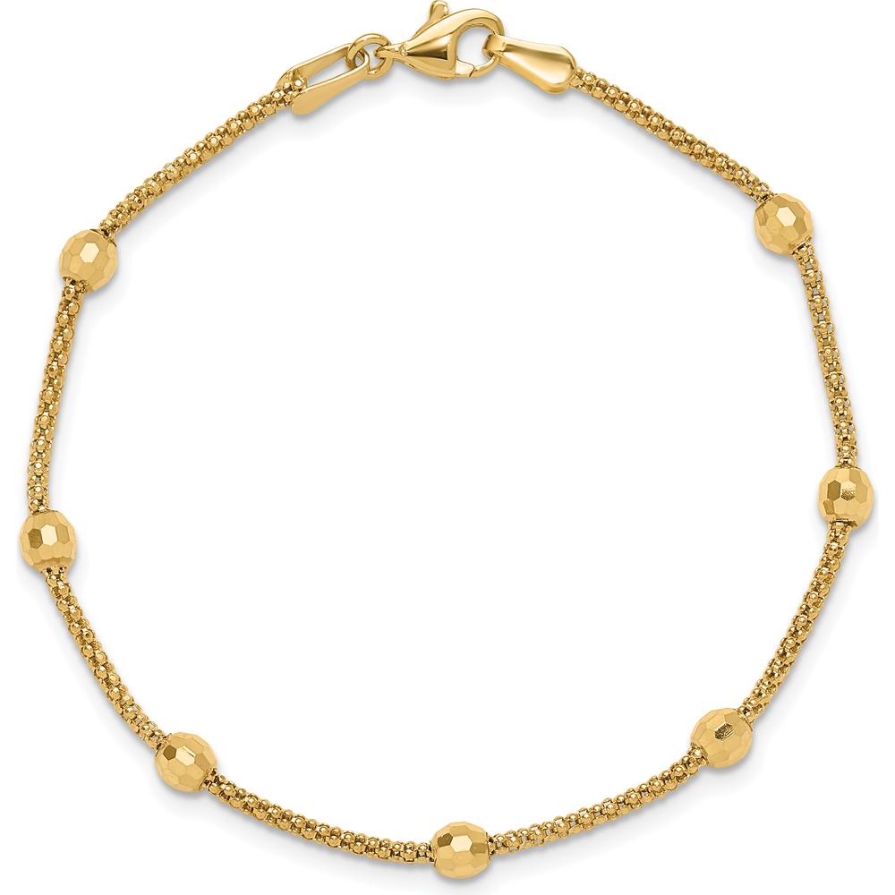 14K Yellow Gold Polished 7-Station Mirror Beads and Chain Bracelet - 7" Length by Oro Pregiato