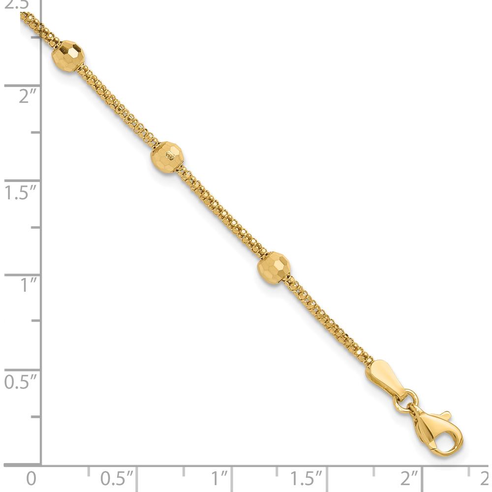 14K Yellow Gold Polished 7-Station Mirror Beads and Chain Bracelet - 7" Length by Oro Pregiato
