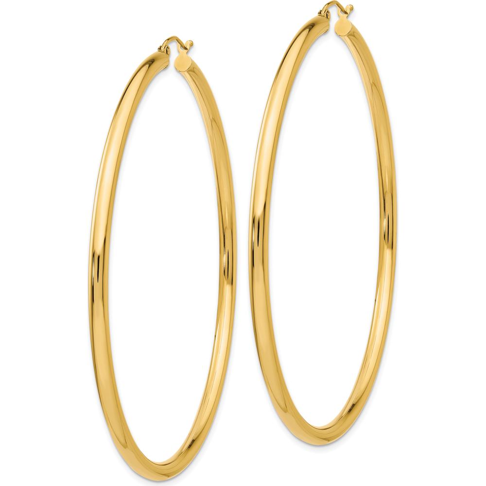 14K Yellow Gold Polished 70mm Large Round Tube Hoop Earrings by 0
