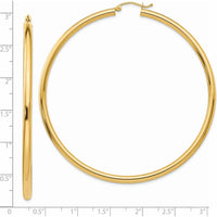 14K Yellow Gold Polished 70mm Large Round Tube Hoop Earrings by 0