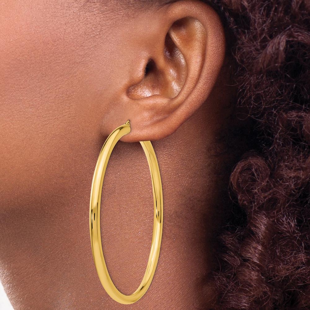 14K Yellow Gold Polished 70mm Large Round Tube Hoop Earrings by 0