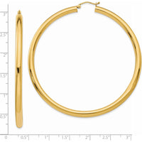14K Yellow Gold Polished 70mm Large Round Tube Hoop Earrings by 0