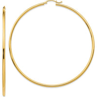 14K Yellow Gold Polished 70mm Lightweight Round Tube Hoop Earrings by 0