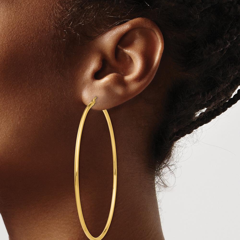 14K Yellow Gold Polished 70mm Lightweight Round Tube Hoop Earrings by 0