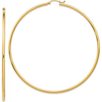 14K Yellow Gold Polished 75mm Round Tube Hoop Earrings by 0