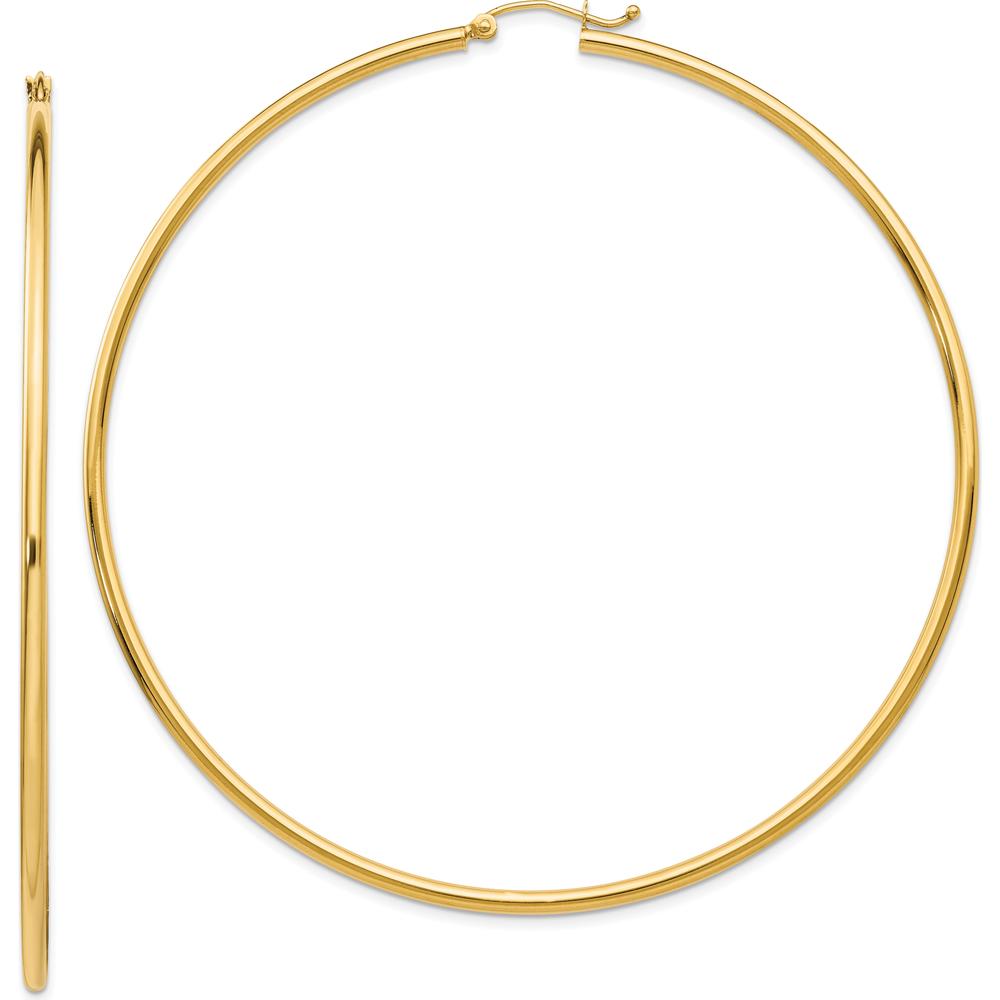 14K Yellow Gold Polished 75mm Round Tube Hoop Earrings by 0