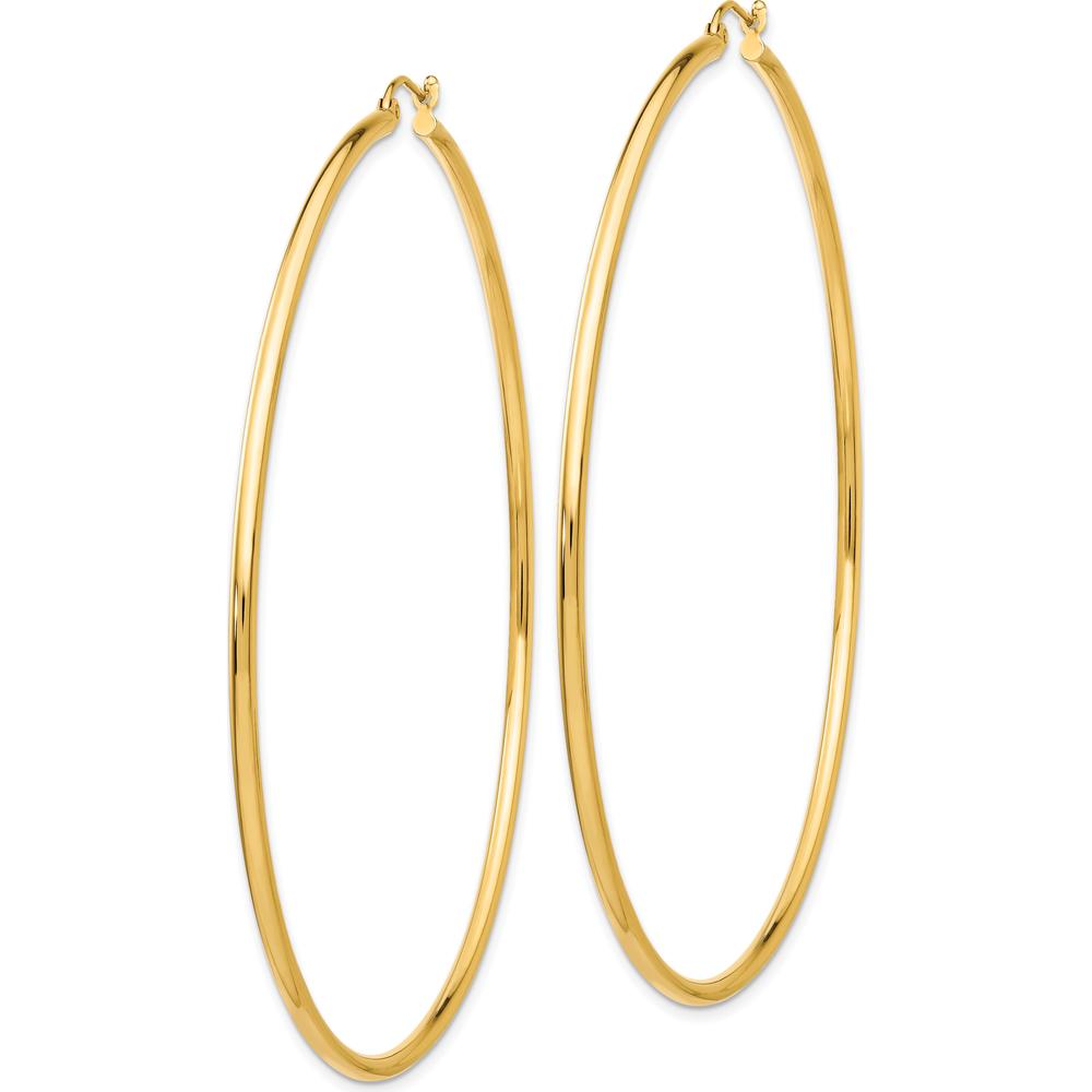14K Yellow Gold Polished 75mm Round Tube Hoop Earrings by 0