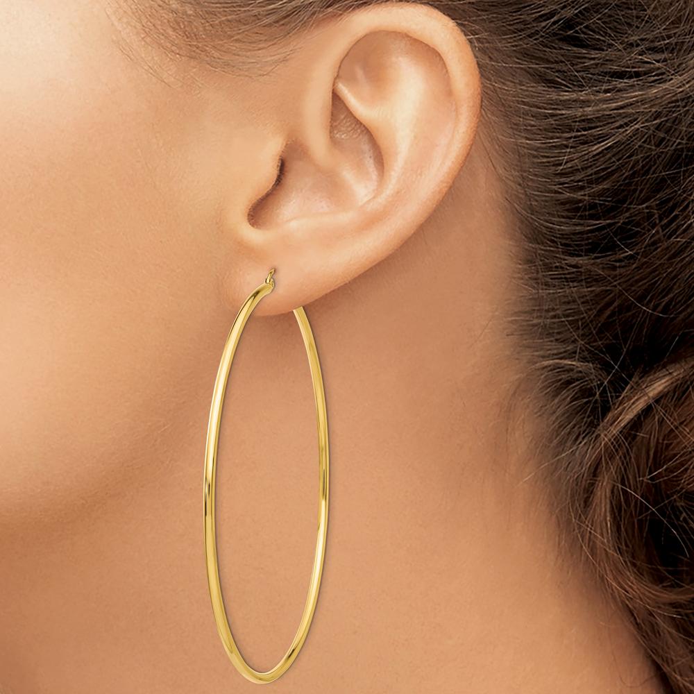 14K Yellow Gold Polished 75mm Round Tube Hoop Earrings by 0