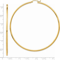 14K Yellow Gold Polished 75mm Round Tube Hoop Earrings by 0