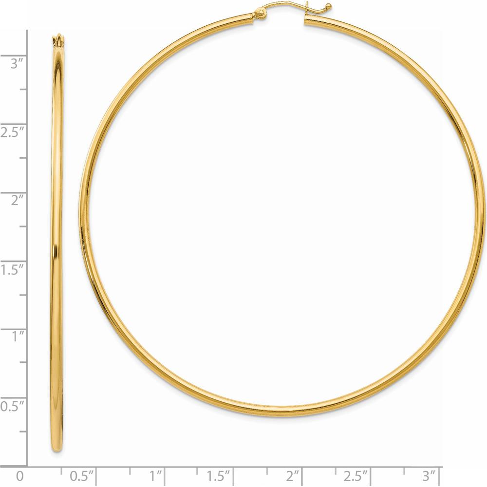 14K Yellow Gold Polished 75mm Round Tube Hoop Earrings by 0