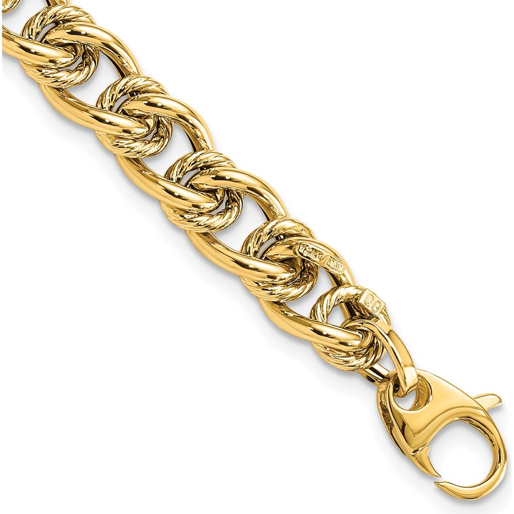 14K Yellow Gold Polished 7mm Fancy Link Bracelet - 7.5" Length by 0