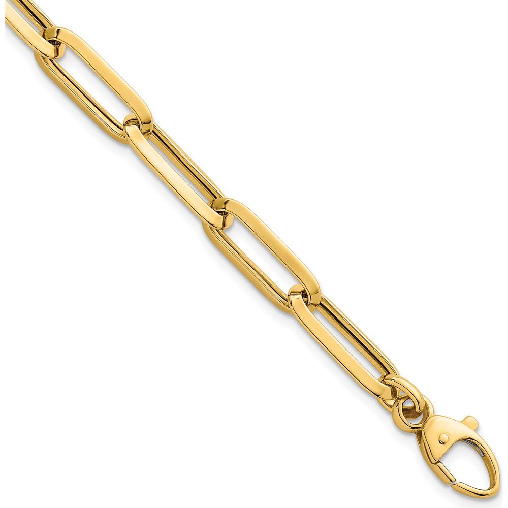 14K Yellow Gold Polished 7mm Paperclip Link Chain Bracelet - 7.5" Length by 0