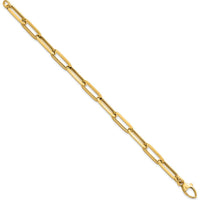 14K Yellow Gold Polished 7mm Paperclip Link Chain Bracelet - 7.5" Length by 0
