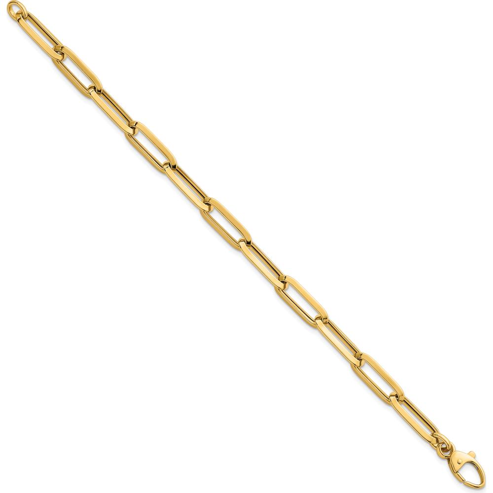 14K Yellow Gold Polished 7mm Paperclip Link Chain Bracelet - 7.5" Length by 0