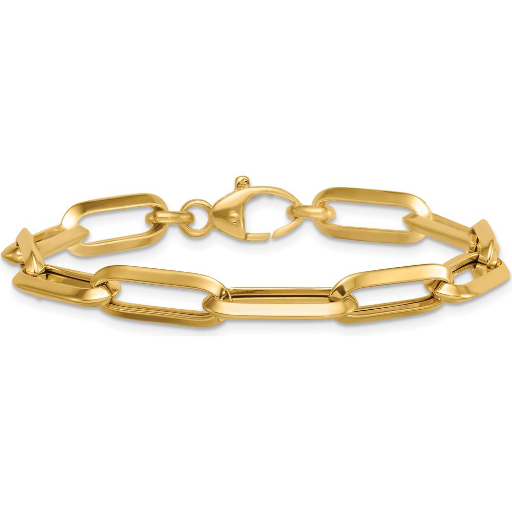 14K Yellow Gold Polished 7mm Paperclip Link Chain Bracelet - 7.5" Length by 0