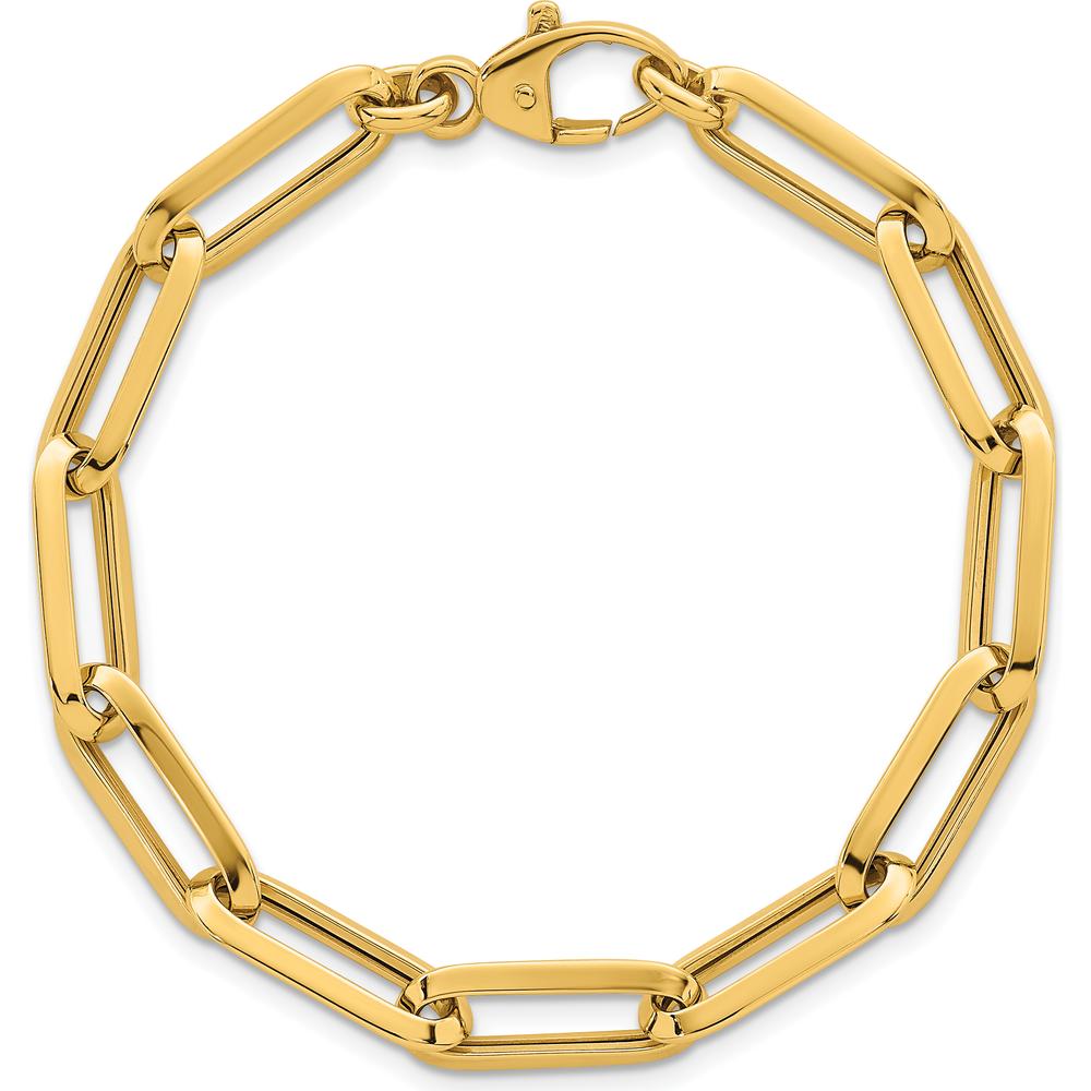 14K Yellow Gold Polished 7mm Paperclip Link Chain Bracelet - 7.5" Length by 0
