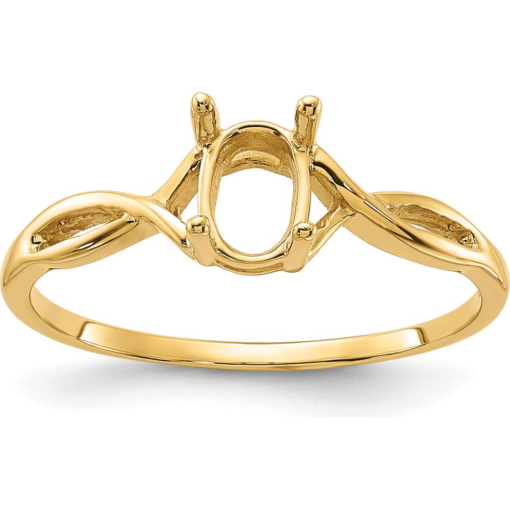 14K Yellow Gold Polished 7x5mm Oval Gemstone Ring Mounting with Twisted Shank Design by Monteluci Fine Jewelry