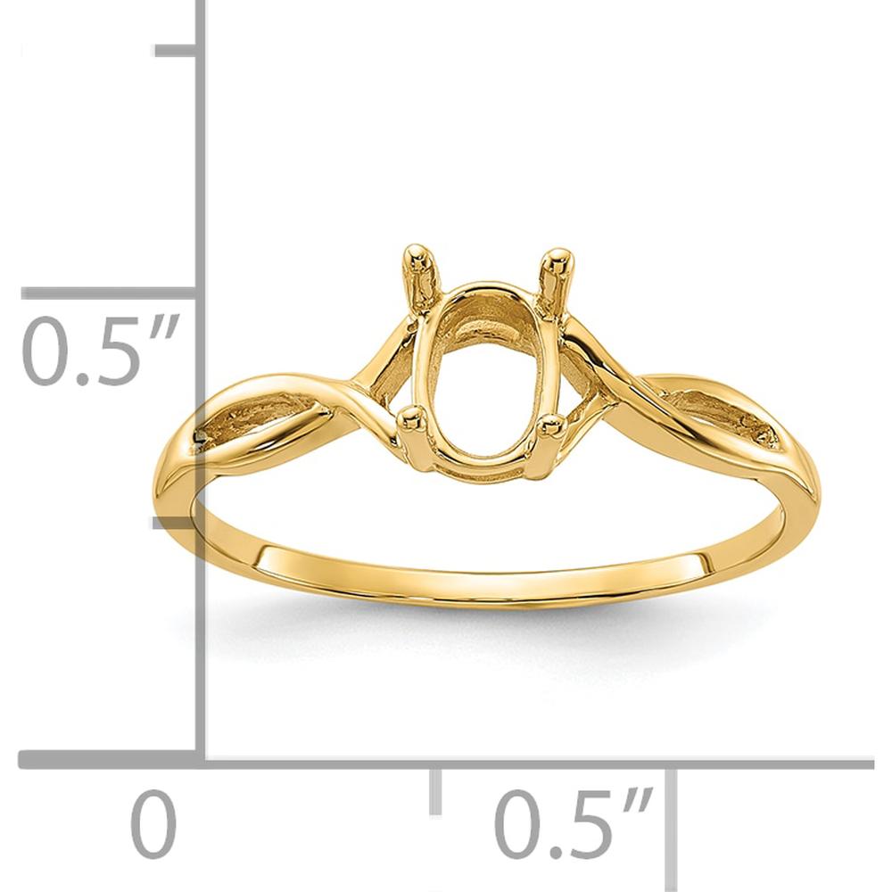 14K Yellow Gold Polished 7x5mm Oval Gemstone Ring Mounting with Twisted Shank Design by Monteluci Fine Jewelry