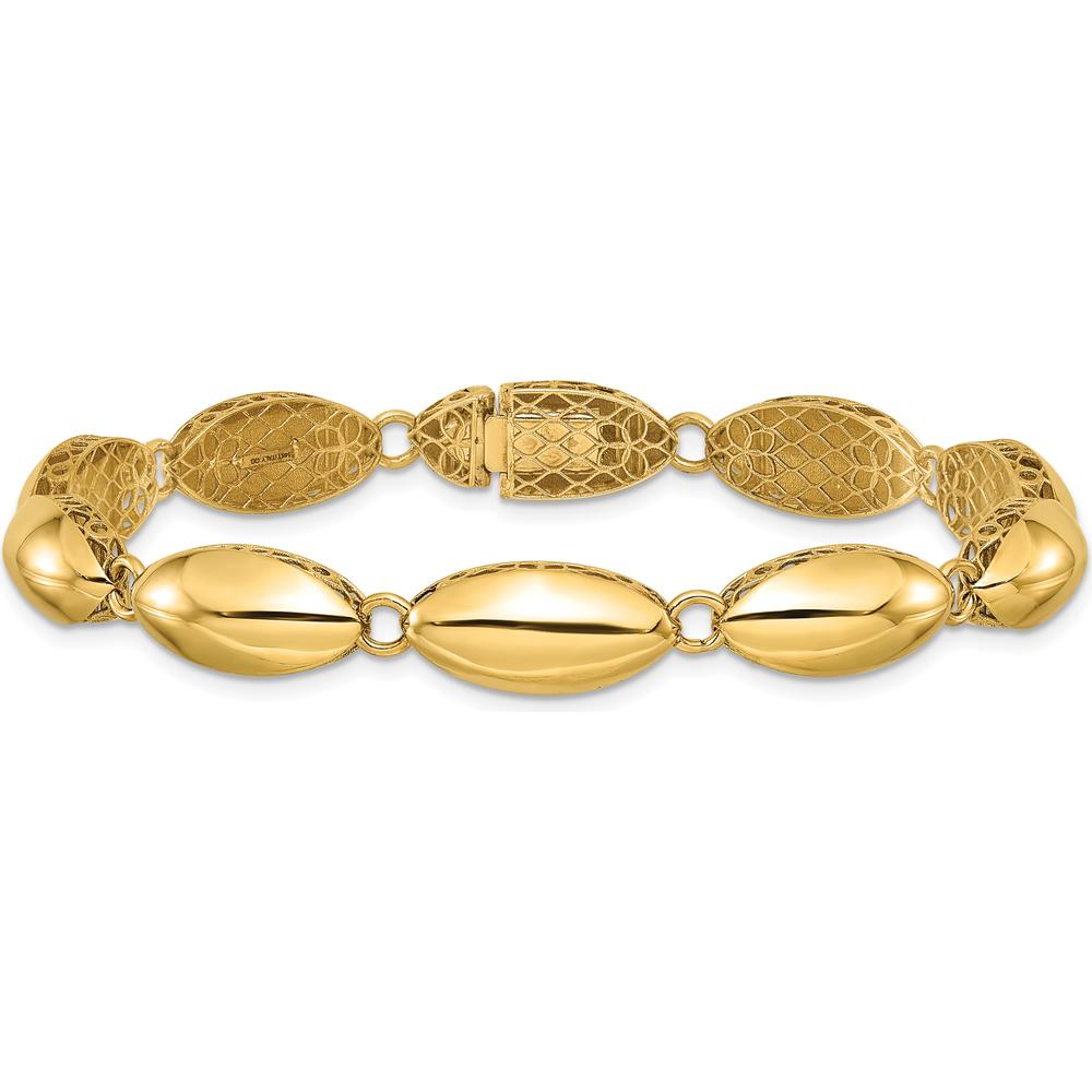 14K Yellow Gold Polished 8.2mm Fancy Oval Link 7.5" Bracelet by Oro Pregiato