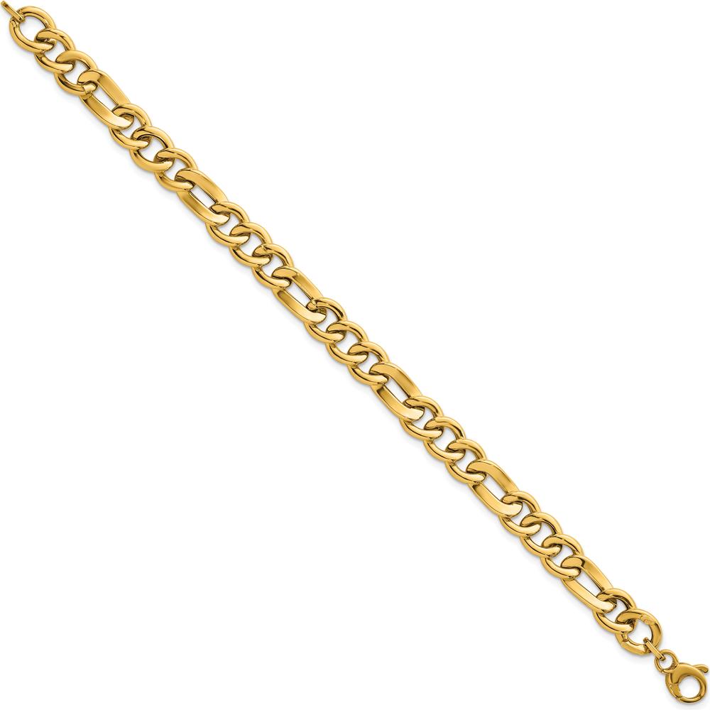 14K Yellow Gold Polished 8.3mm Fancy Figaro Link Chain Bracelet - 7.5" Length by 0